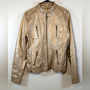 Frida G  women's light gold faux leather jacket, size M